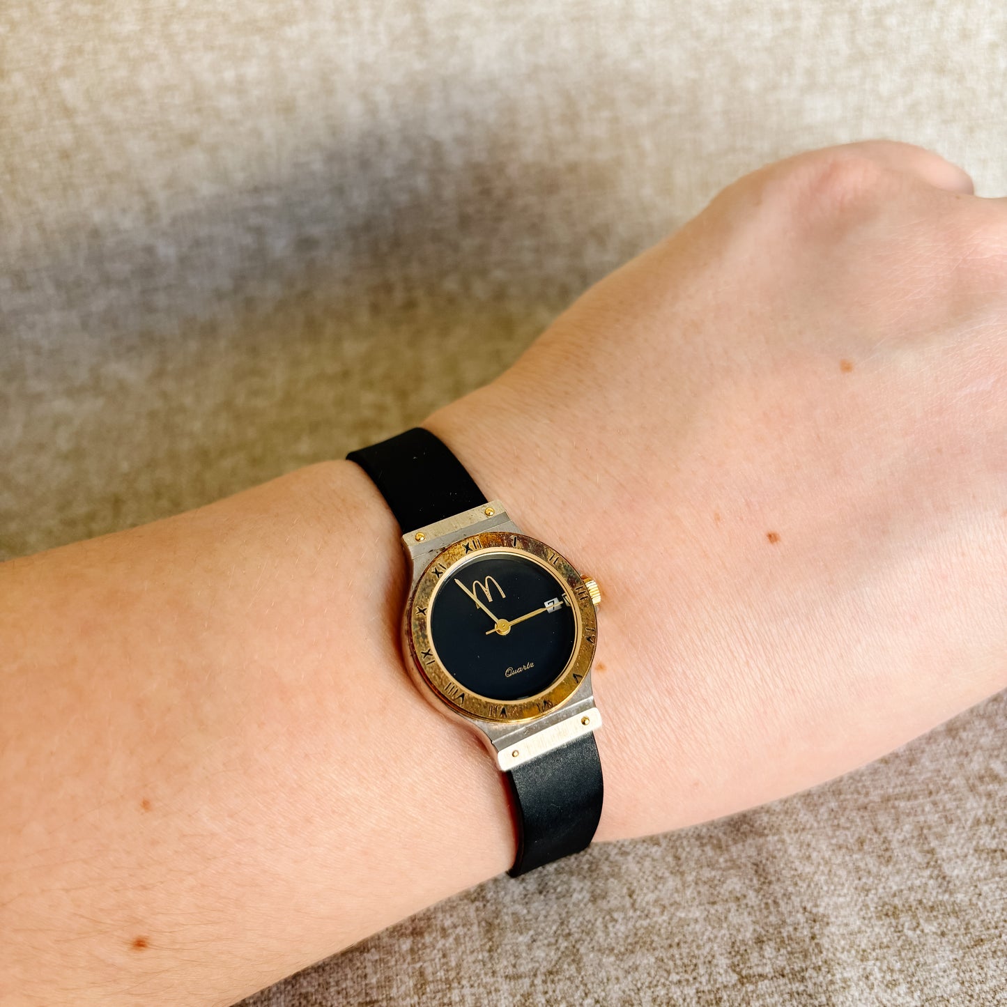 McDonald's Black and Gold Wrist Watch with McDonald's Logo - Medium