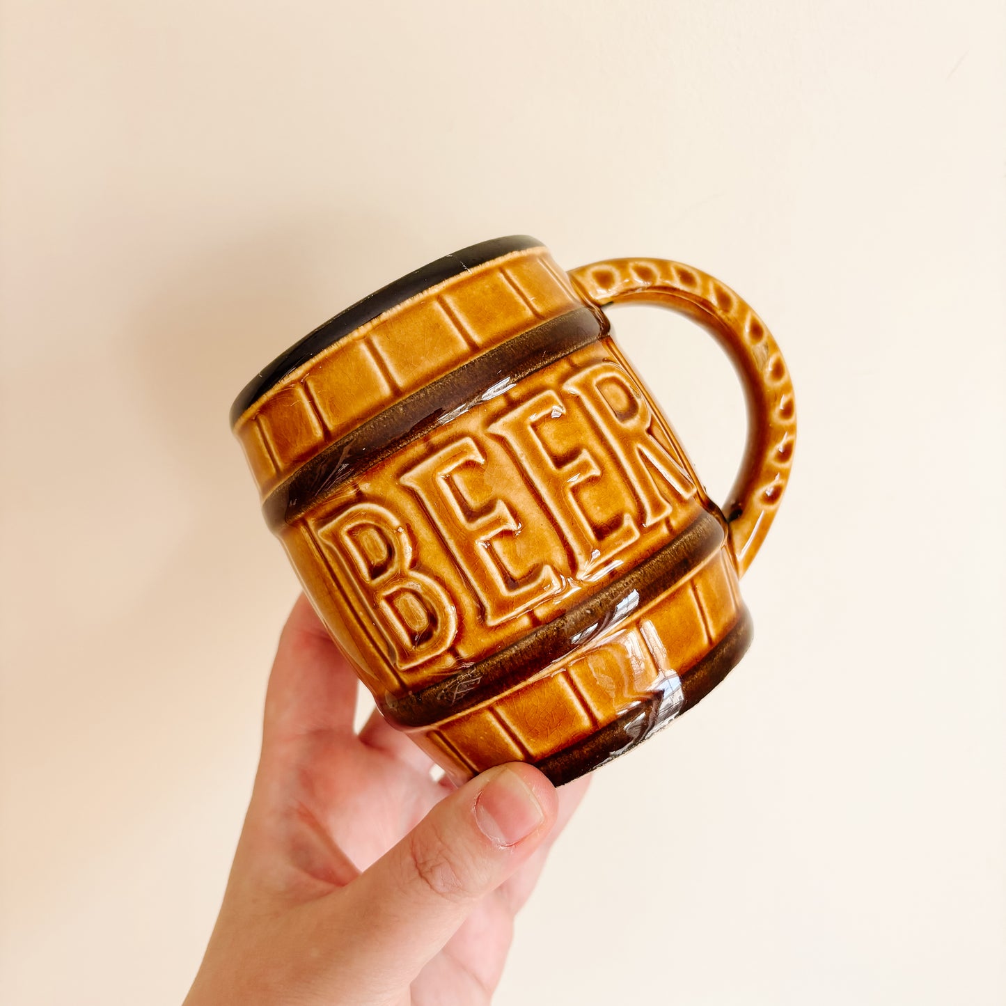 Vintage Beer Barrel Ceramic Mug - Made in Japan