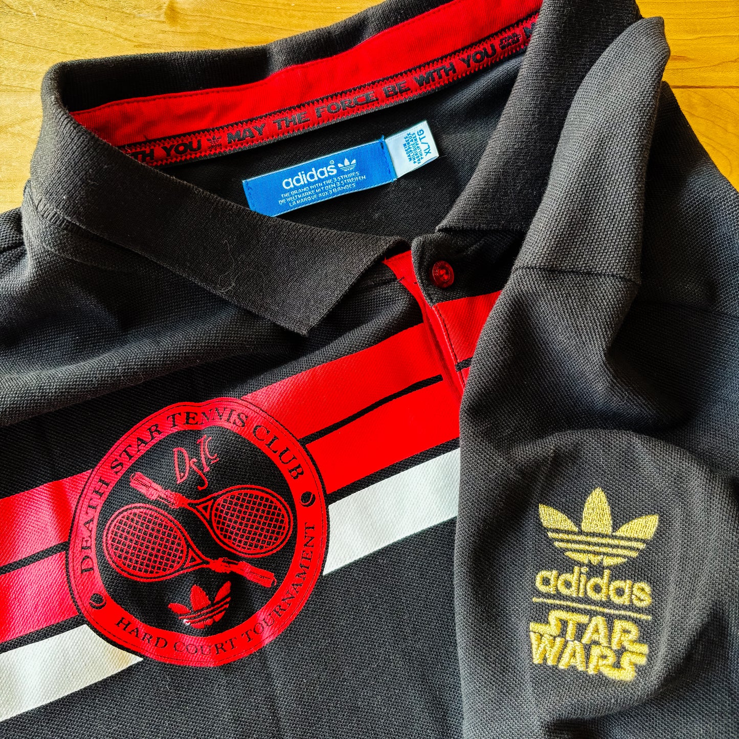 Star Wars x Adidas Death Star Tennis Club Black Polo Shirt - Size XL