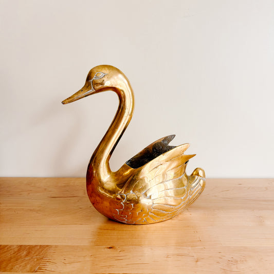 Vintage Solid Brass Swan Planter - Made in Korea