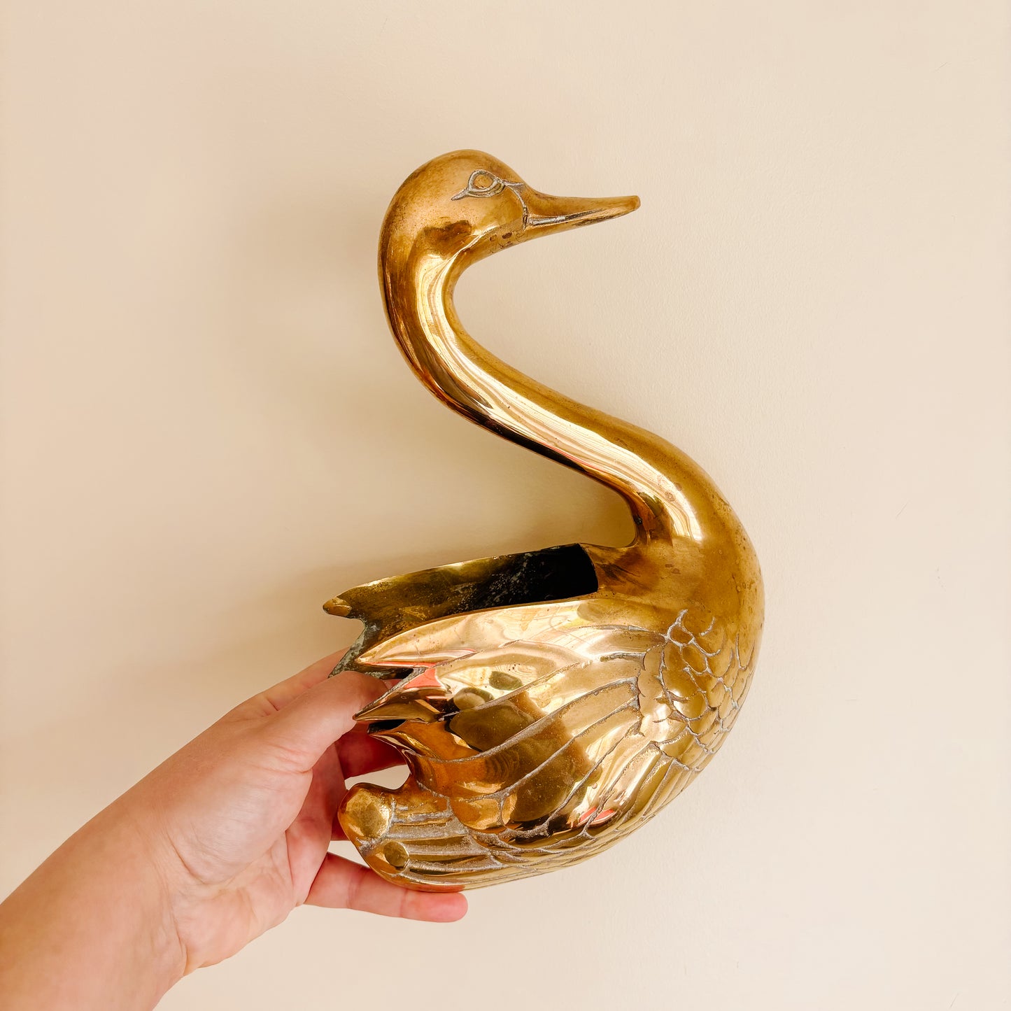 Vintage Solid Brass Swan Planter - Made in Korea