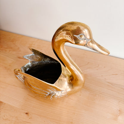 Vintage Solid Brass Swan Planter - Made in Korea