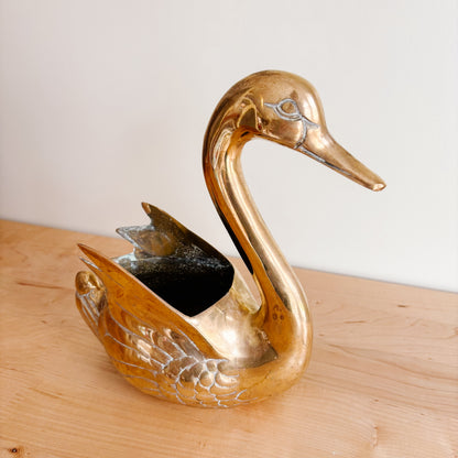 Vintage Solid Brass Swan Planter - Made in Korea
