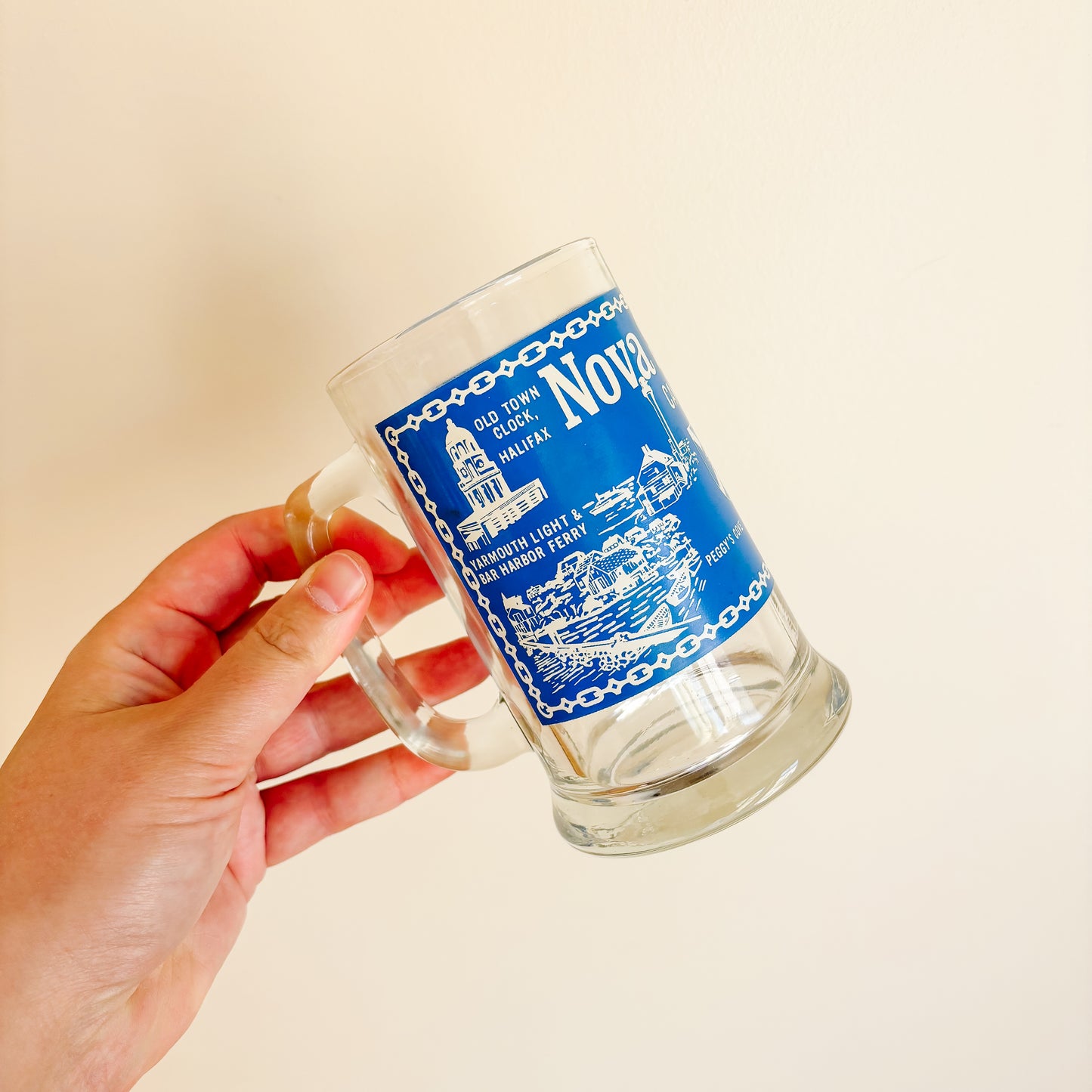 Vintage Blue and White Beer Stein - Nova Scotia Tourism Landmarks