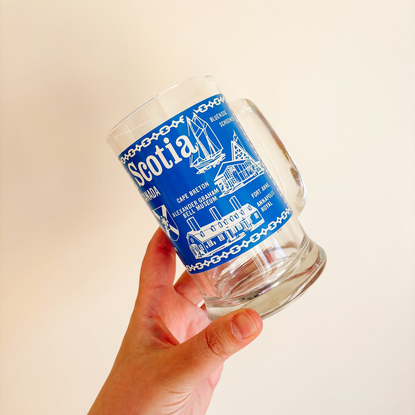 Vintage Blue and White Beer Stein - Nova Scotia Tourism Landmarks