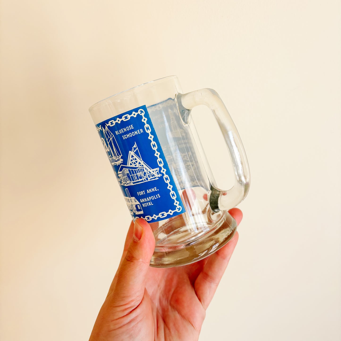 Vintage Blue and White Beer Stein - Nova Scotia Tourism Landmarks