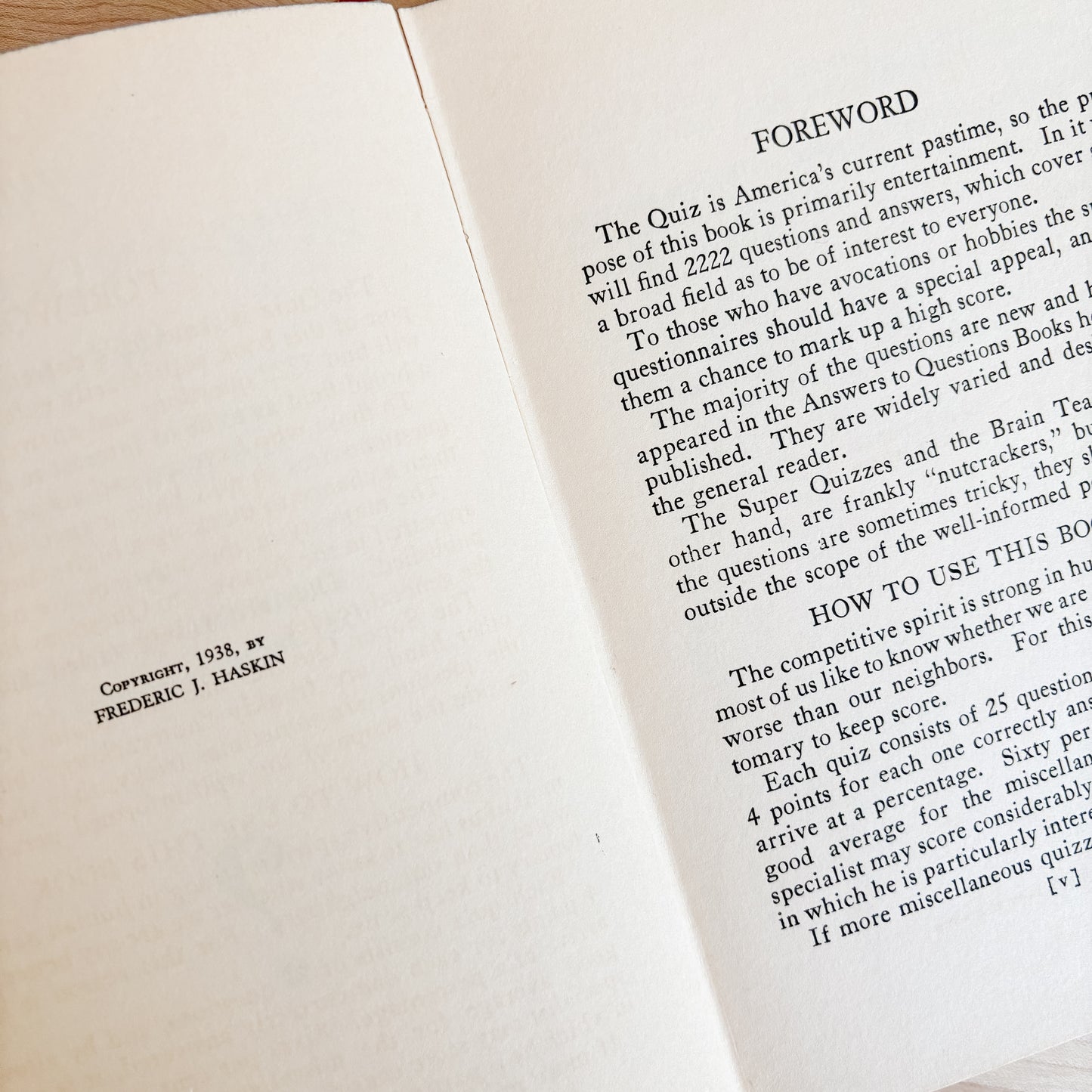 Vintage Book - The Quiz and Answer Book by Frederic Haskin (1938)
