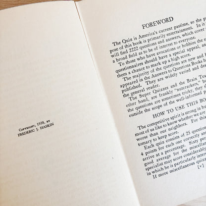 Vintage Book - The Quiz and Answer Book by Frederic Haskin (1938)