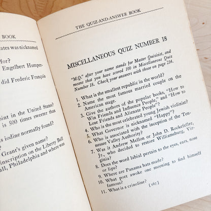 Vintage Book - The Quiz and Answer Book by Frederic Haskin (1938)