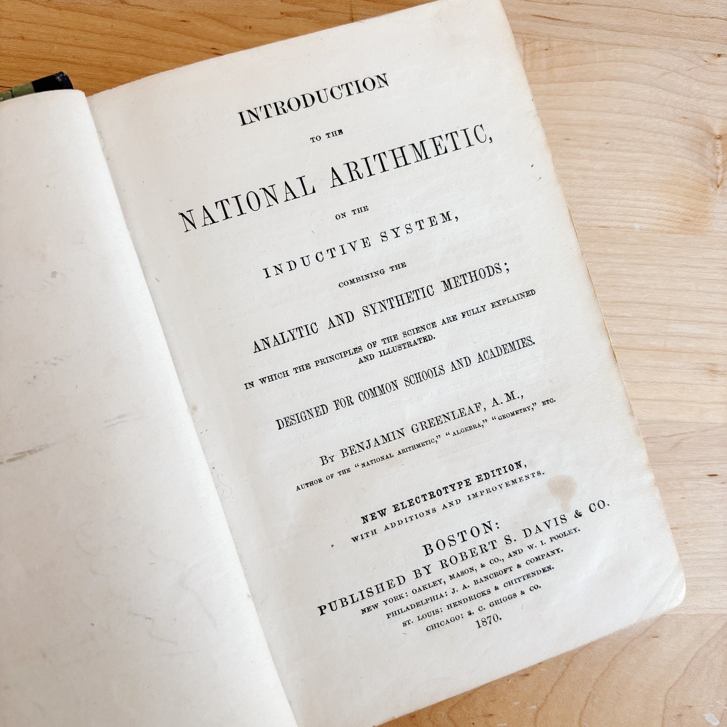 Antique Book - Greenleaf's Common School Arithmetic - Boston (1870)