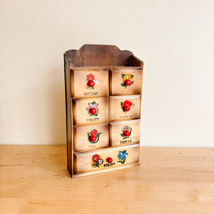 Vintage Wooden Sewing Notions Storage Mini Cabinet with 7 Drawers