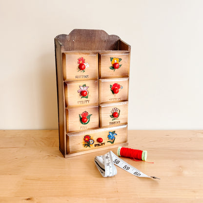 Vintage Wooden Sewing Notions Storage Mini Cabinet with 7 Drawers