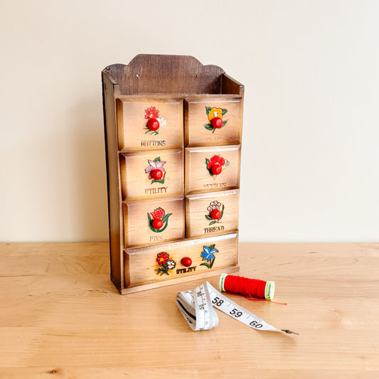 Vintage Wooden Sewing Notions Storage Mini Cabinet with 7 Drawers