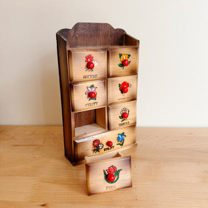 Vintage Wooden Sewing Notions Storage Mini Cabinet with 7 Drawers