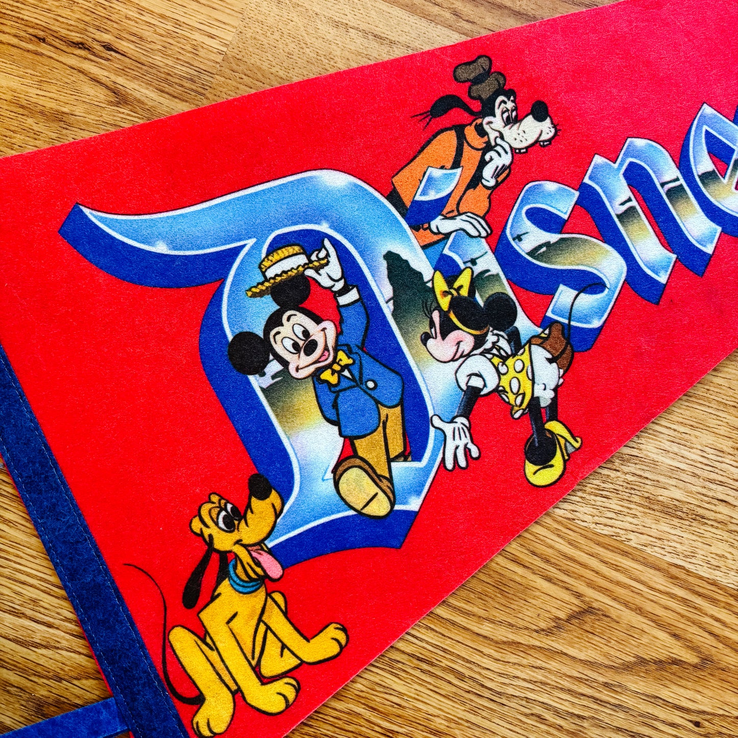 Vintage Disneyland Red and Blue Felt Pennant