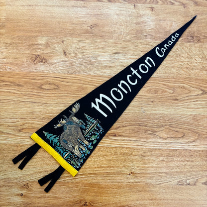 Moncton New Brunswick 1960s Navy and Yellow Felt Pennant