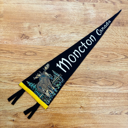 Moncton New Brunswick 1960s Navy and Yellow Felt Pennant