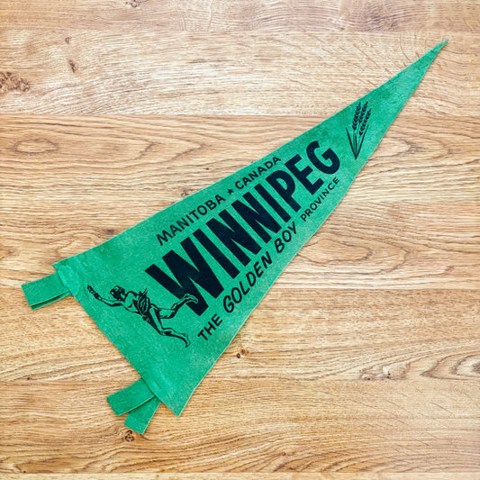 Winnipeg Manitoba "The Golden Boy Province" 1960s Green Felt Pennant