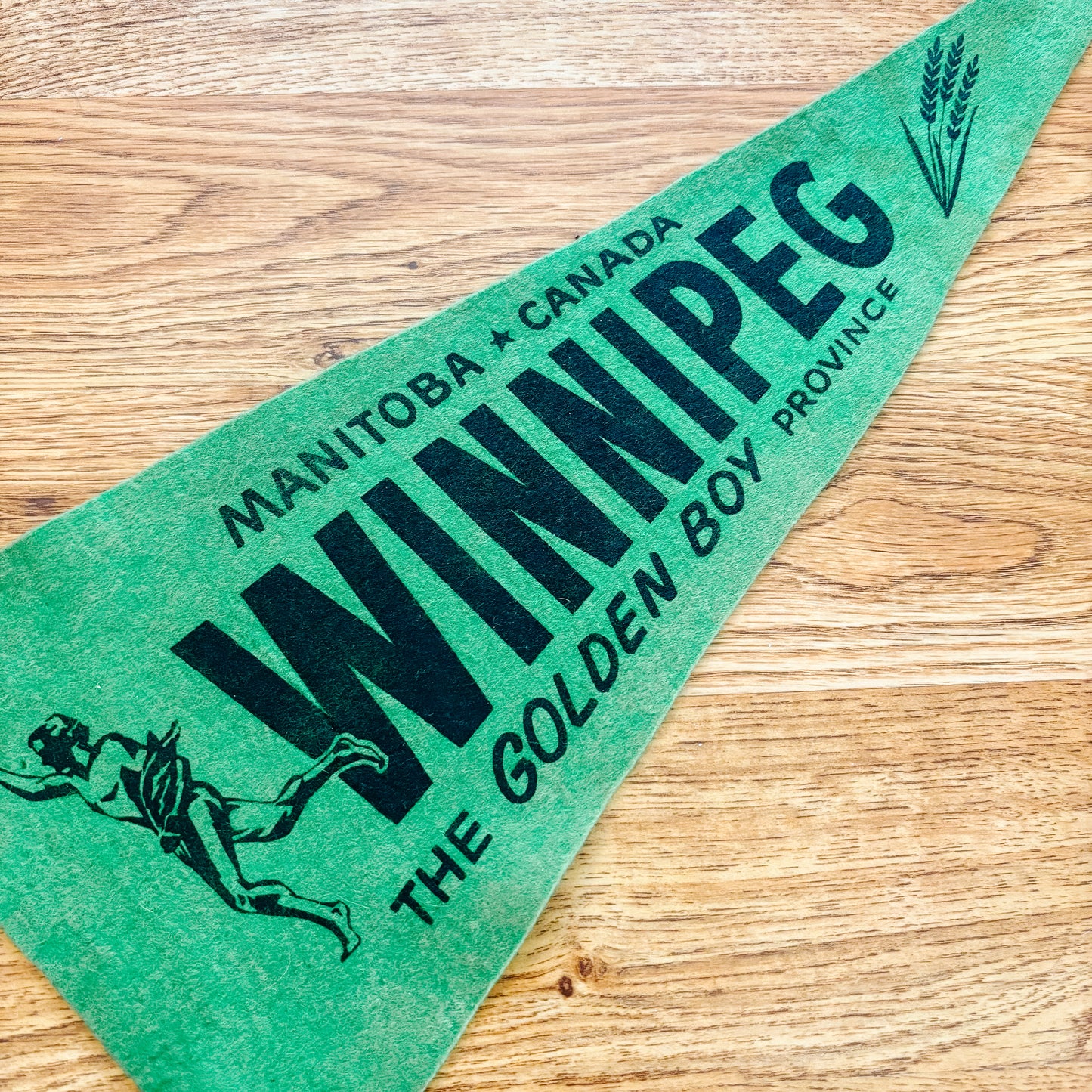 Winnipeg Manitoba "The Golden Boy Province" 1960s Green Felt Pennant