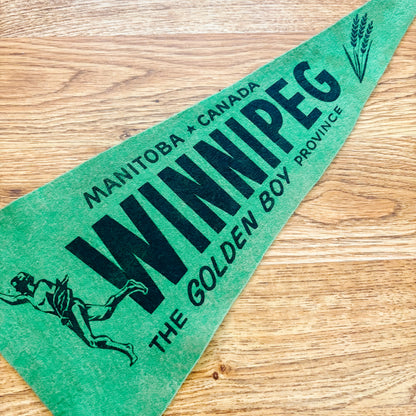 Winnipeg Manitoba "The Golden Boy Province" 1960s Green Felt Pennant