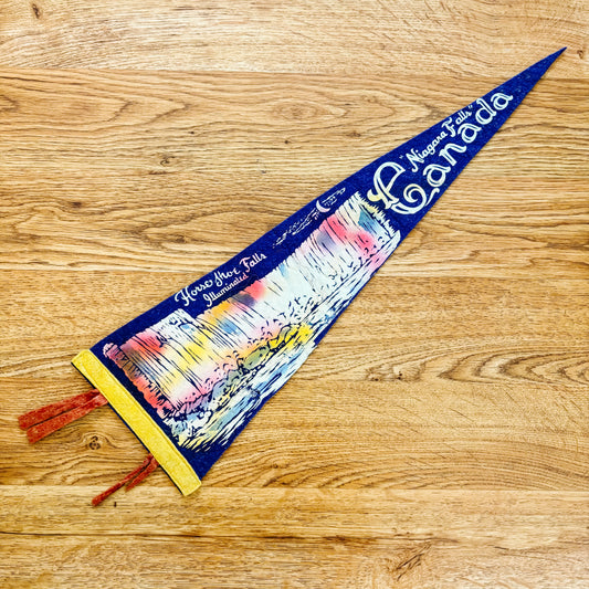 Niagara Falls Ontario Horseshoe Falls 1960s Blue Felt Pennant