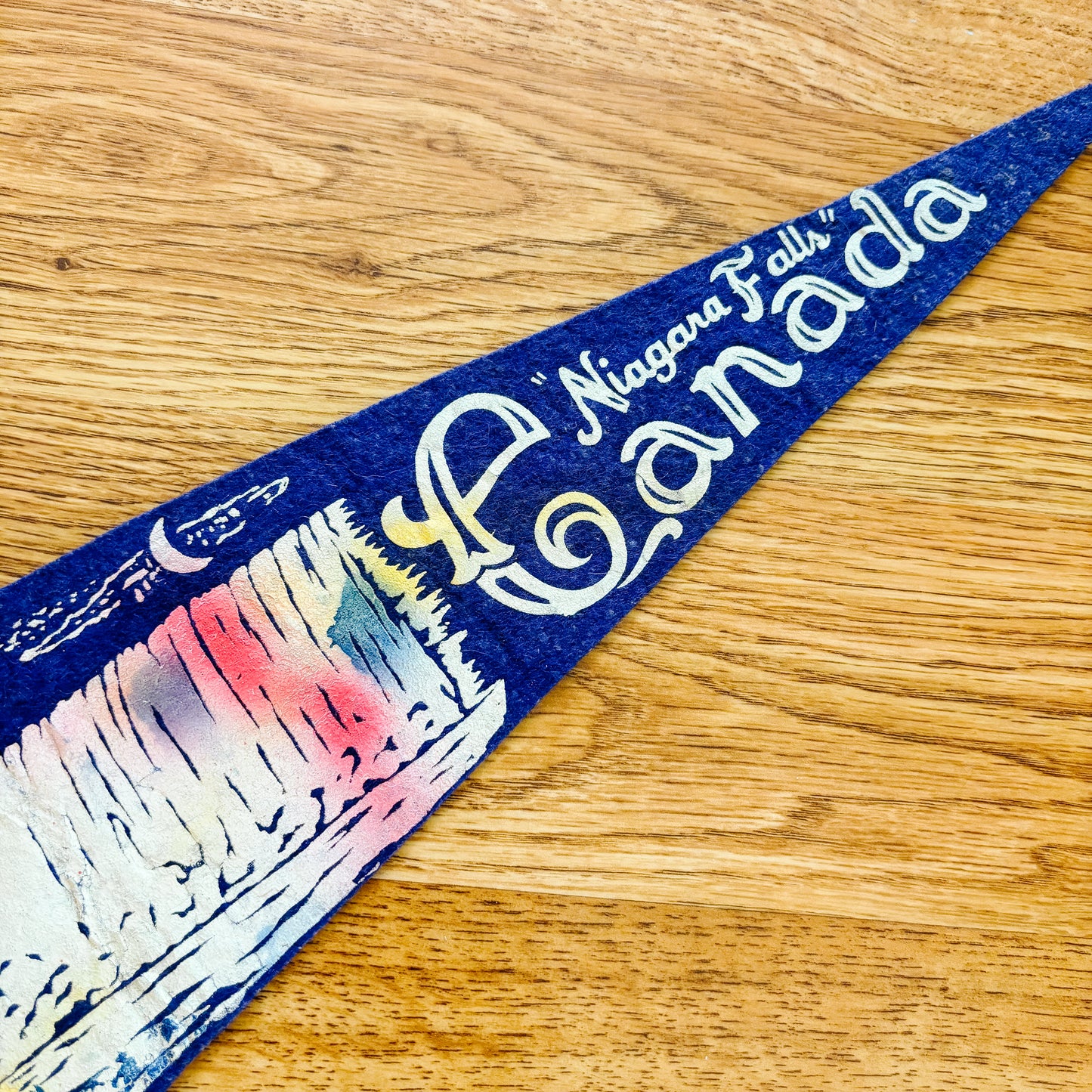 Niagara Falls Ontario Horseshoe Falls 1960s Blue Felt Pennant