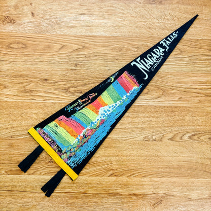 Niagara Falls Ontario Horseshoe Falls 1960s Black Felt Pennant