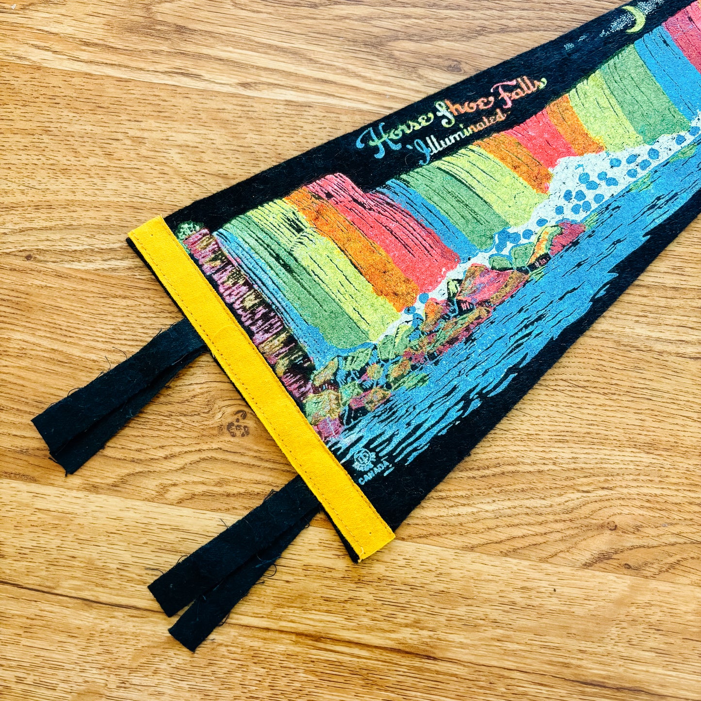 Niagara Falls Ontario Horseshoe Falls 1960s Black Felt Pennant