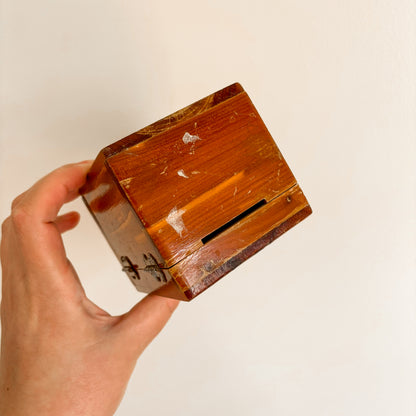 Vintage Wooden Wells Fargo Mini Safe Coin Bank