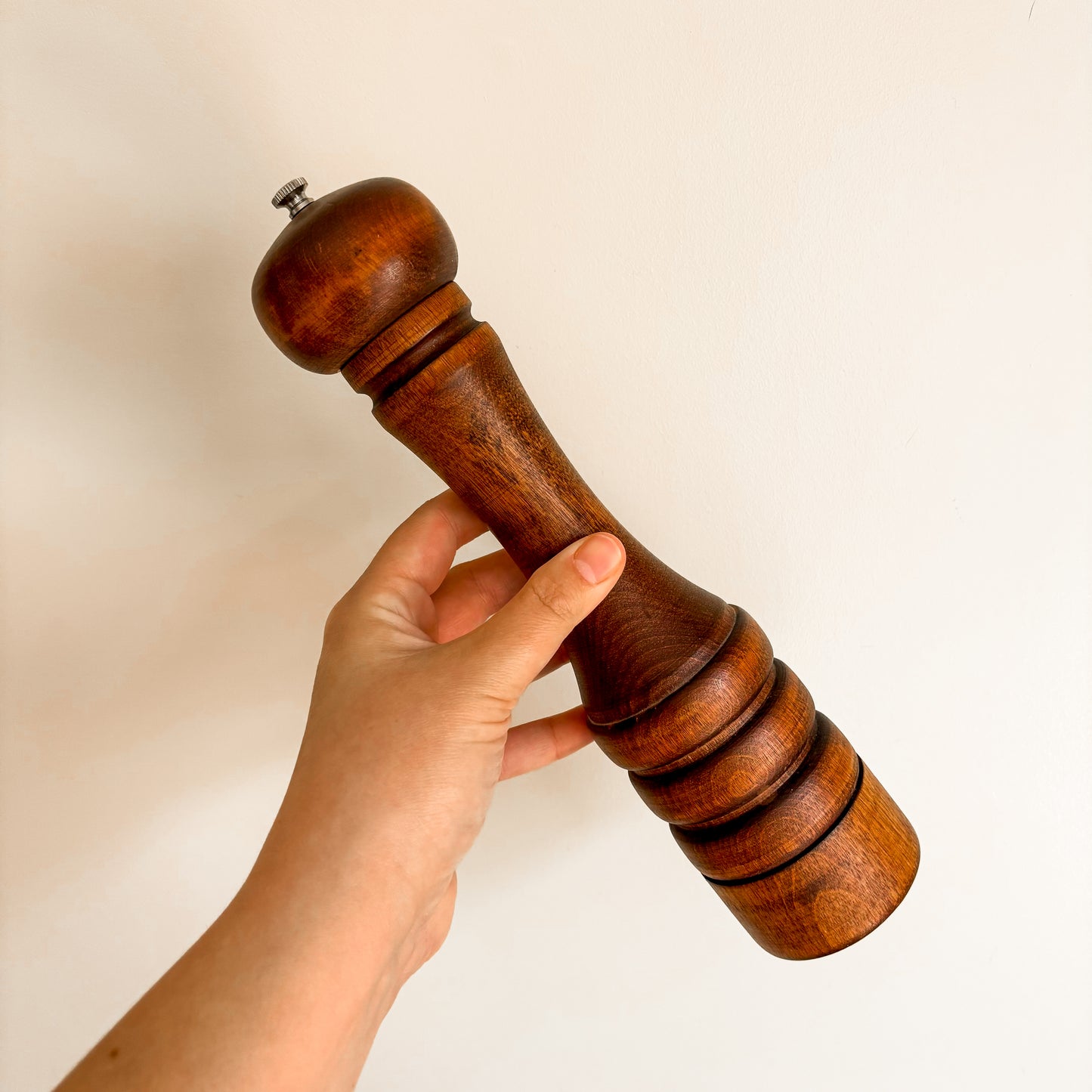 Vintage Baribocraft Maple 12" Dark Stain Pepper Mill and Salt Shaker