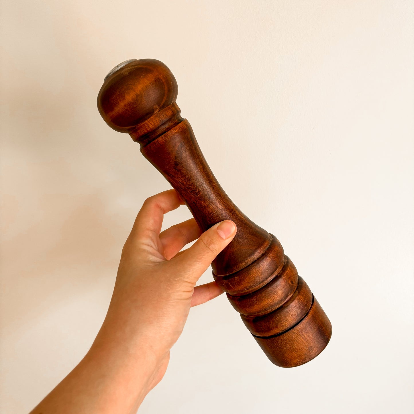 Vintage Baribocraft Maple 12" Dark Stain Pepper Mill and Salt Shaker