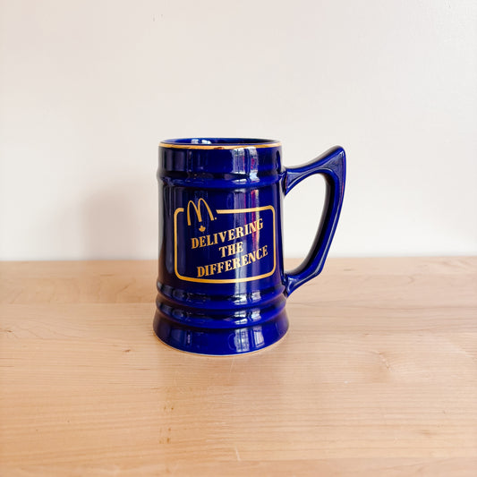 McDonald's Ceramic Stein - Blue and Gold Delivering the Difference - Vintage from the 1980s