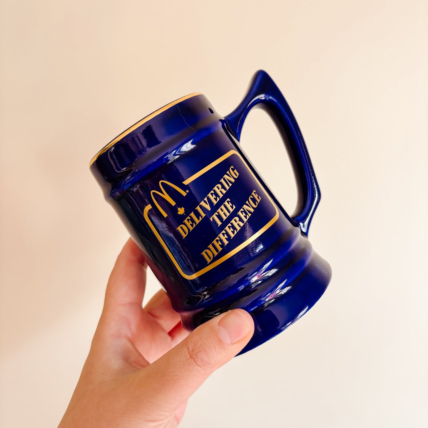 McDonald's Ceramic Stein - Blue and Gold Delivering the Difference - Vintage from the 1980s