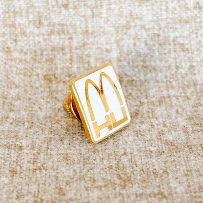 McDonald's Pin - White and Gold Hamburger University Logo - Vintage 1980s