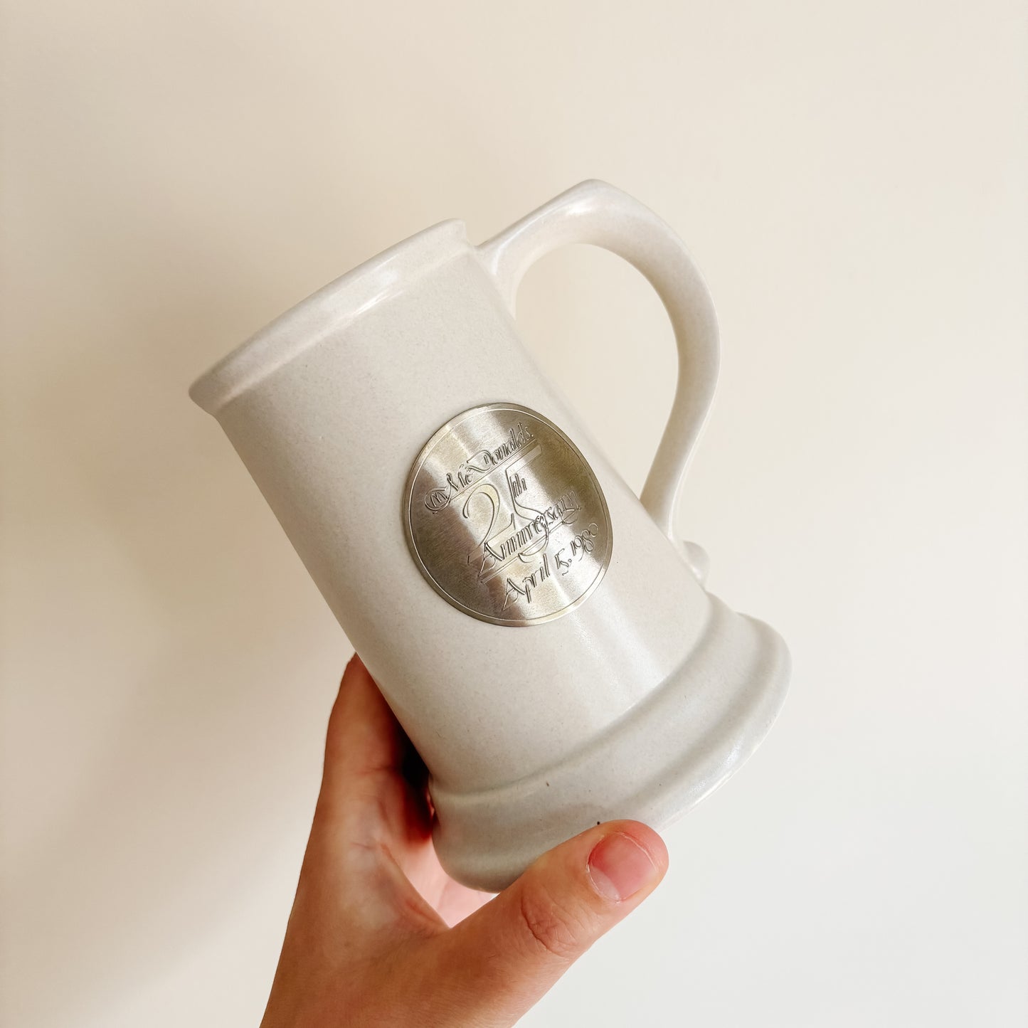 McDonald's Ceramic Stein - 25th Anniversary April 15 1980 Silver Crest