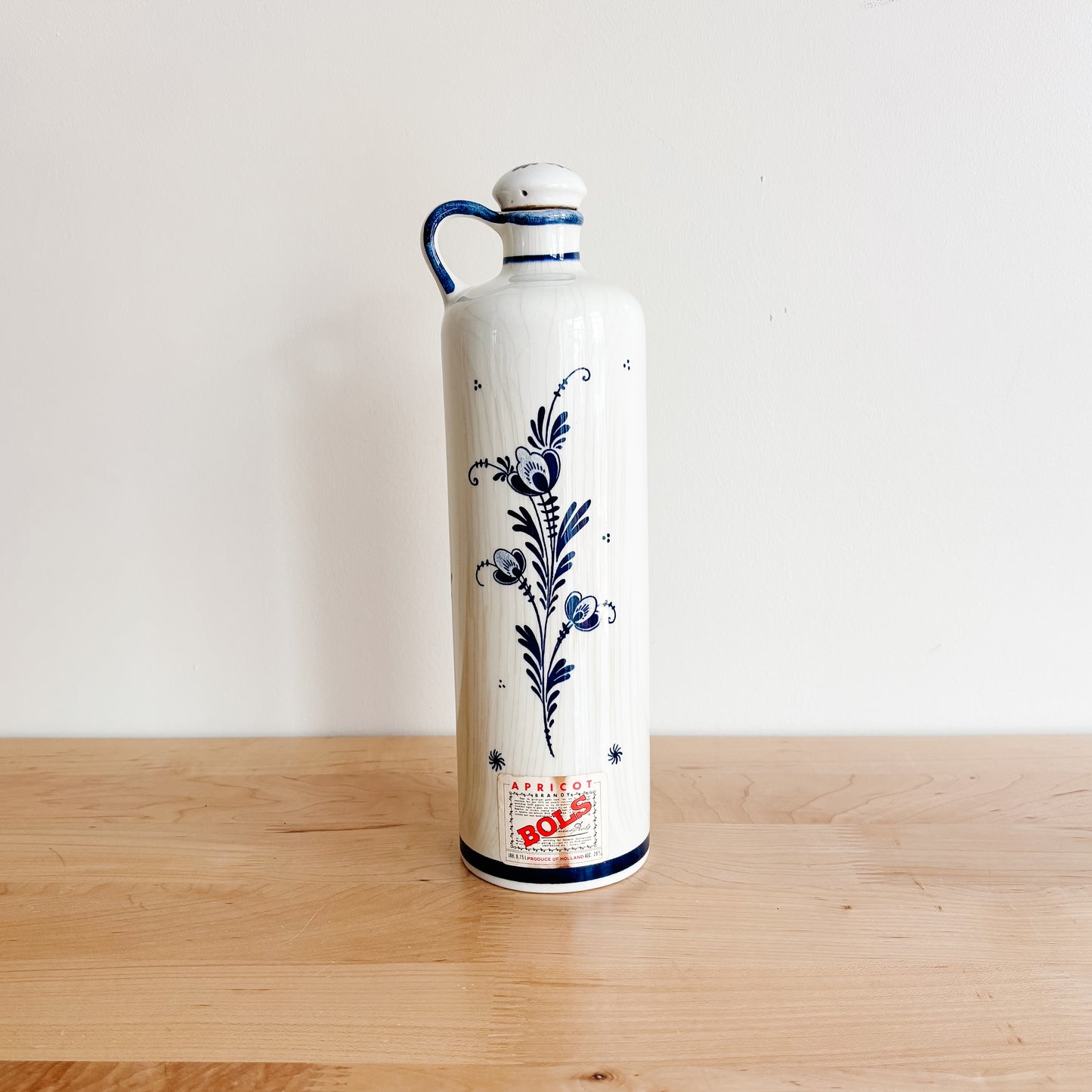 Delft Blue Bols Dutch Apricot Brandy Ceramic Bottle Made in Holland (Empty)