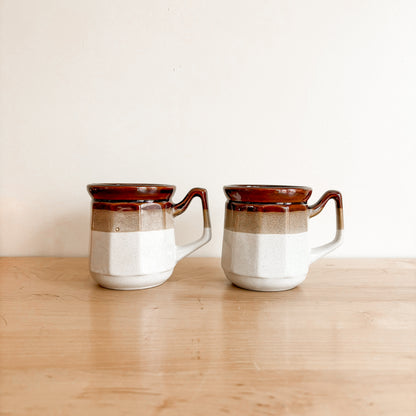 Vintage Taiwan Brown Tan & Beige Stoneware Mugs (set of 2)