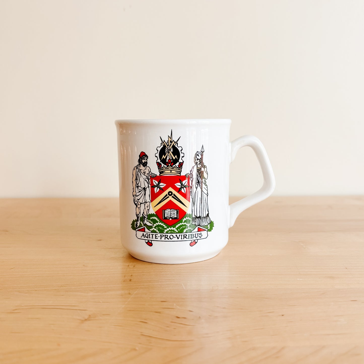 Vintage Stoneware Mug with Coat of Arms from the Ontario Association of Certified Engineering Technicians and Technologists - Agite Pro Viribus