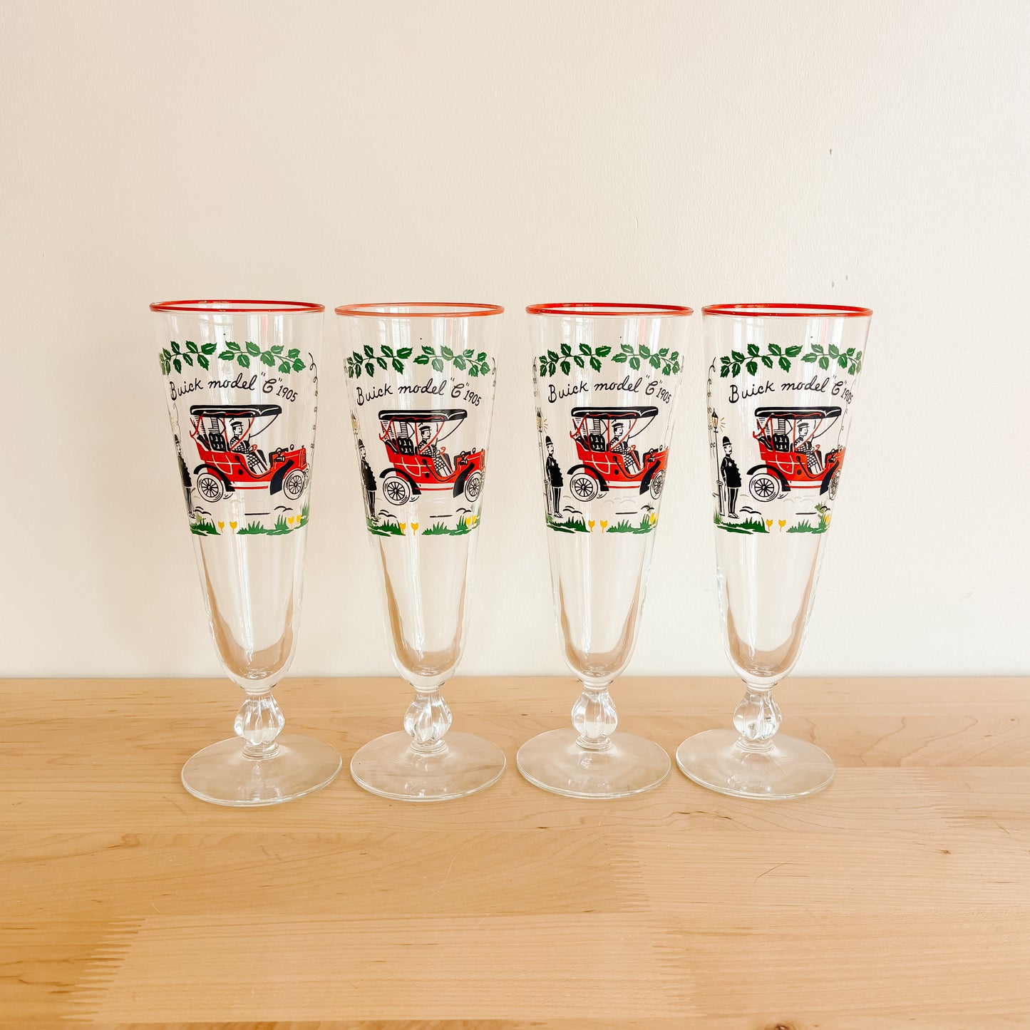 Vintage Libbey 1905 Buick Model C Automobile Glassware (set of 4)