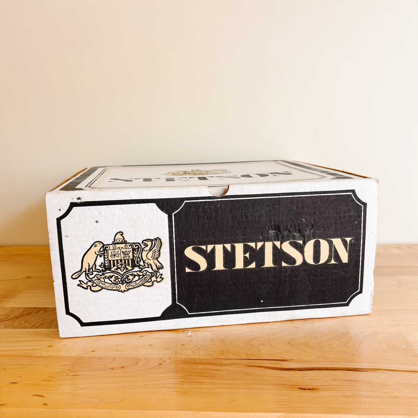 Vintage Black and White Stetson Box with Insert and Dust Protector (Empty Box)