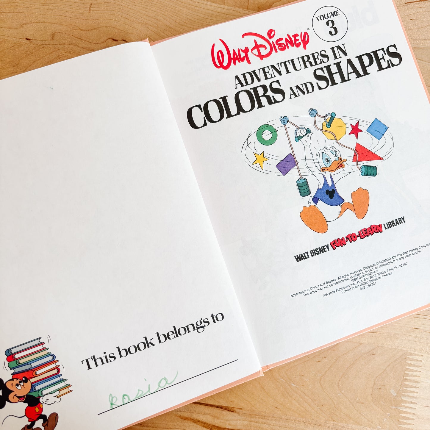 Walt Disney Adventures In Colors And Shapes - Fun To Learn Library Vol 3 Hardcover Book