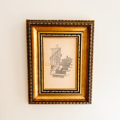 Winnie the Pooh Framed Artwork by E. H. Shepard - Christopher Robin and Pooh Go Uptairs