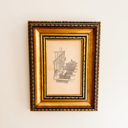 Winnie the Pooh Framed Artwork by E. H. Shepard - Christopher Robin and Pooh Go Uptairs