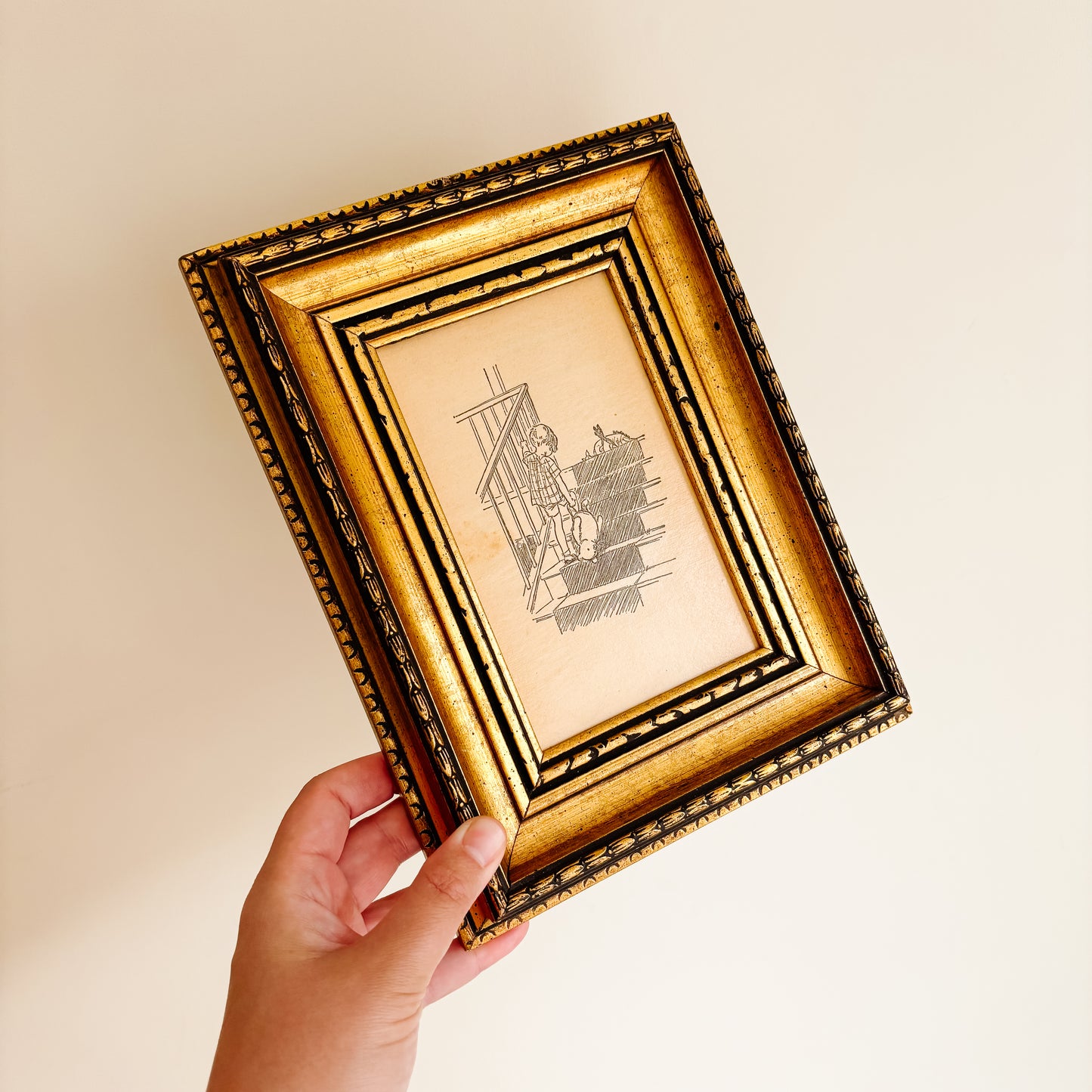 Winnie the Pooh Framed Artwork by E. H. Shepard - Christopher Robin and Pooh Go Uptairs
