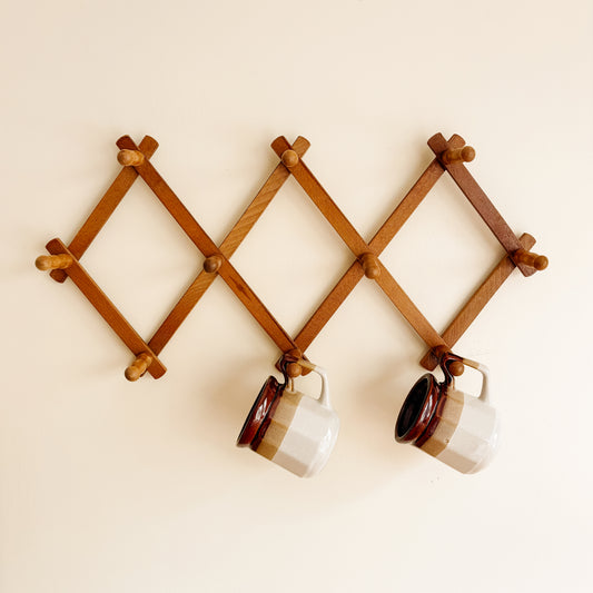 Vintage Wooden Accordion Wall Peg Rack - Made in Japan