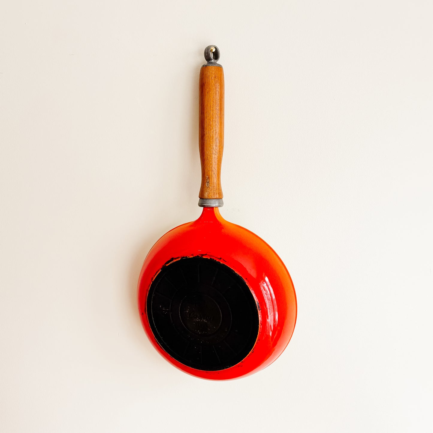 Casron Japan Flame Orange 8" Enamelware Skillet with Wooden Handle