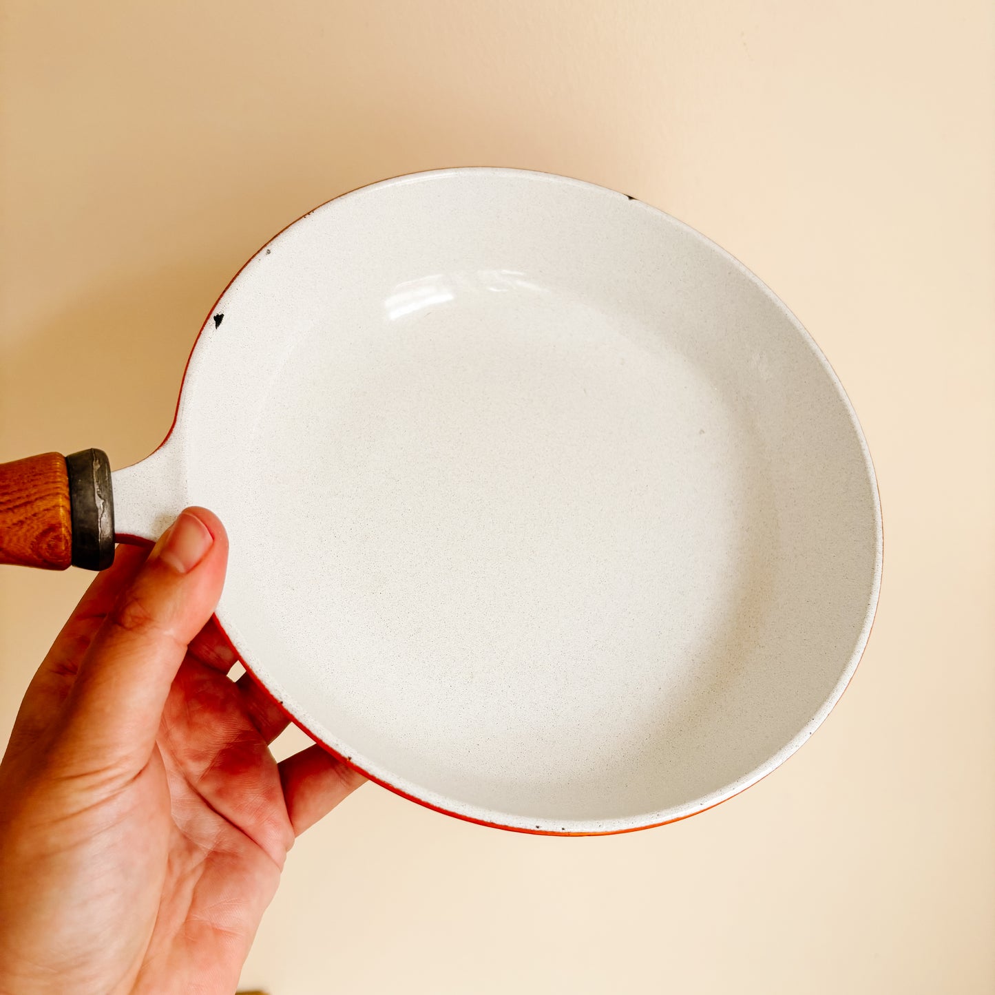 Casron Japan Flame Orange 8" Enamelware Skillet with Wooden Handle