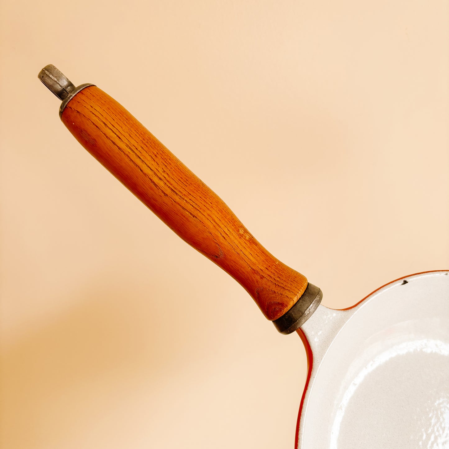 Casron Japan Flame Orange 8" Enamelware Skillet with Wooden Handle
