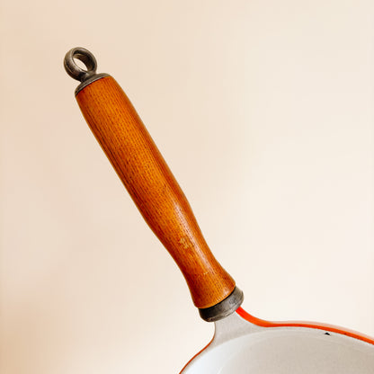 Casron Japan Flame Orange 8" Enamelware Skillet with Wooden Handle