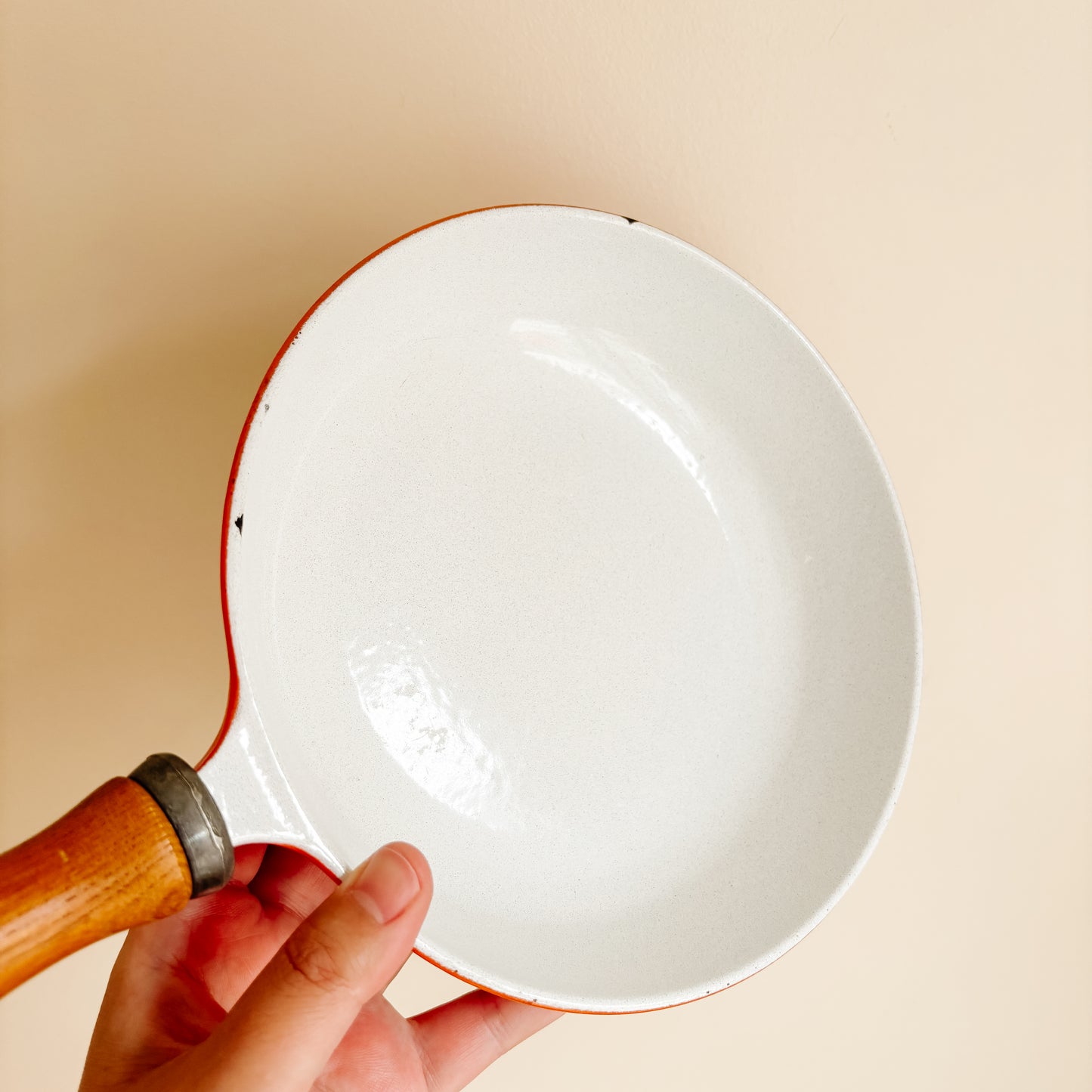 Casron Japan Flame Orange 8" Enamelware Skillet with Wooden Handle
